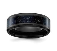 JewelryWeb Titanium Polished Black Ip With Blue Star Sandstone Inlay Center 8mm Band Size 8-Band Style Ring for Women and Men