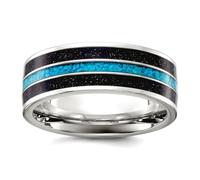 JewelryWeb Titanium Polished With Simulated Turquoise Black Star Sandstone Inlay 8mm Band Size 9-Band Style Ring for Women and Men