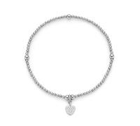 Jewels by Leonardo Ciao Noemi 025733 Elastic Bracelet Made of Silver-Coloured Stainless Steel Small Heart Pendant with Small Zirconia Stones 19.5 cm Length Jewellery Gift Women