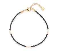 Jewels by Leonardo Ciao NOLA 025724 Bracelet Gold-Coloured Stainless Steel Black Glass Cut Beads with White Imitation Pearls 18.5-21 cm Length Jewellery Gift