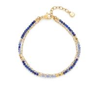 Jewels by Leonardo Ciao Rose Bracelet, Double Row Bracelet Made of Gold-Coloured Stainless Steel, Blue Small Stone Beads and Fine Paper Clip Chain, 18-20.5 cm Length, Jewellery Gift Women, 025730