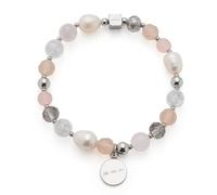 Jewels by Leonardo Hope 025928 Elastic Bracelet in Silver Stainless Steel Glass Agate and Freshwater Pearls 19.5 cm Length Jewellery Gift for Women