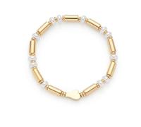 Jewels by Leonardo Nina 025376 Elastic Bracelet Made of Gold-Coloured Stainless Steel, White Imitation Pearls and Gold-Coloured Chopsticks, 19 cm Length, Jewellery Gift for Women