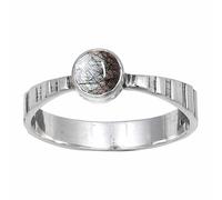 JEWELSTREZORO Black Rutilated Quartz Gemstone Band Ring For Men And Women Solid 925 Sterling Silver Gift Item All Size Handmade Jewelry TSR119BL_5 (K)