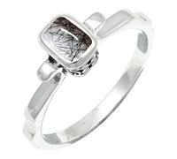 JEWELSTREZORO Black Rutilated Quartz Gemstone Band Ring Men And Women Gift Item Sterling Silver Handmade All Size TSR1236BL_1 (H)