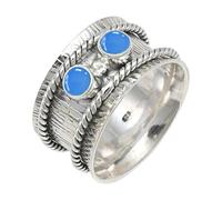 JEWELSTREZORO Blue Chalcedony Gemstone Band Ring For Men And Women Solid 925 Sterling Silver Gift Item All Size Handmade Jewelry TSR146CF_5 (K)