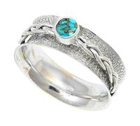 JEWELSTREZORO Blue Copper Turquoise Gemstone Band Ring Solid 925 Sterling Silver for Men And Women All Size Handmade Jewelry TSR143BI_5 (K)