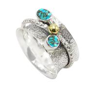 JEWELSTREZORO Blue Copper Turquoise Gemstone Men And Women 925 Sterling Silver Spinner Ring All Size Meditation Handmade Jewelry TSR1107BI_8 (L 1/2)