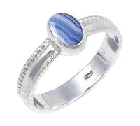 JEWELSTREZORO Blue Lace Agate Gemstone Silver Band Ring Solid 925 Sterling Silver Handmade for Men And Women All Size Gift Item Jewelry TSR126CG_10 (M 1/2)