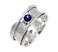 JEWELSTREZORO Blue Lindy Star Lab Grown Gemstone Band Ring For Men And Women Solid 925 Sterling Silver Gift Item Handmade Jewelry TSR156BG_10 (M 1/2)