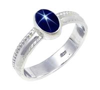 JEWELSTREZORO Blue Lindy Star Lab Grown Gemstone Band Ring For Men And Women Solid 925 Sterling Silver Gift Item Handmade Jewelry TSR126BG_9 (M)