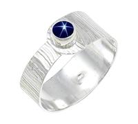 JEWELSTREZORO Blue Lindy Star Lab Grown Gemstone Band Ring For Men And Women Solid 925 Sterling Silver Gift Item Handmade Jewelry TSR135BG_9 (M)