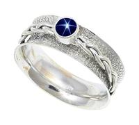 JEWELSTREZORO Blue Lindy Star Lab Grown Gemstone Band Ring For Men And Women Solid 925 Sterling Silver Gift Item Handmade Jewelry TSR143BG_9 (M)