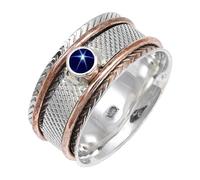JEWELSTREZORO Blue Lindy Star Lab Grown Gemstone Band Ring For Men And Women Solid 925 Sterling Silver Gift Item Handmade Jewelry TSR157BG_9 (M)