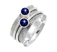 JEWELSTREZORO Blue Lindy Star Lab Grown Gemstone Band Ring For Men And Women Solid 925 Sterling Silver Gift Item Handmade Jewelry TSR151BG_10 (M 1/2)