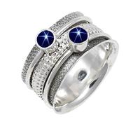JEWELSTREZORO Blue Lindy Star Lab Grown Gemstone Band Ring For Men And Women Solid 925 Sterling Silver Gift Item Handmade Jewelry TSR149BG_9 (M)