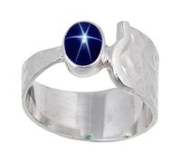 JEWELSTREZORO Blue Lindy Star Lab Grown Gemstone Band Ring For Men And Women Solid 925 Sterling Silver Gift Item Handmade Jewelry TSR125BG_14 (O 1/2)