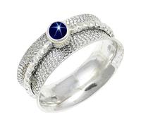 JEWELSTREZORO Blue Lindy Star Lab Grown Gemstone Band Ring For Men And Women Solid 925 Sterling Silver Gift Item Handmade Jewelry TSR154BG_9 (M)