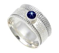JEWELSTREZORO Blue Lindy Star Lab Grown Gemstone Band Ring For Men And Women Solid 925 Sterling Silver Gift Item Handmade Jewelry TSR147BG_9 (M)