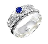 JEWELSTREZORO Blue Sapphire Lab Grown Gemstone Sterling Silver for Men And Women Band Ring All Size Handmade Jewelry TSR153AO_5 (K)