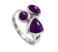 JEWELSTREZORO Cabochon Amethyst Gemstone Band Ring Sterling Silver Men And Women All Size Handmade Jewelry TSR1141BW_24 (T 1/2)