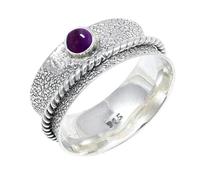 JEWELSTREZORO Cabochon Amethyst Gemstone Silver Band Ring Solid 925 Sterling Silver Handmade for Men And Women Gift Item Jewelry TSR153BW_5 (K)