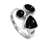 JEWELSTREZORO Cabochon Black Onyx Gemstone Band Ring Men And Women All Size Sterling Silver Handmade Jewelry TSR1141BY_23 (T)