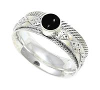 JEWELSTREZORO Cabochon Black Onyx Gemstone Ring Band Solid 925 Sterling Silver For Men And Women All Size Gift Item Handmade Jewelry TSR150BY_36 (Z 1/2)