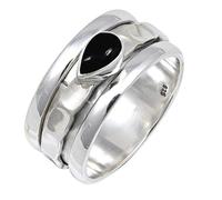 JEWELSTREZORO Cabochon Black Onyx Gemstone Ring Band Solid 925 Sterling Silver For Men And Women All Size Gift Item Handmade Jewelry TSR141BY_31 (X)