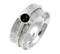 JEWELSTREZORO Cabochon Black Onyx Gemstone Ring Band Solid 925 Sterling Silver For Men And Women All Size Gift Item Handmade Jewelry TSR145BY_9 (M)