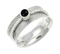 JEWELSTREZORO Cabochon Black Onyx Gemstone Ring Band Solid 925 Sterling Silver For Men And Women All Size Gift Item Handmade Jewelry TSR154BY_39 (Z+3)