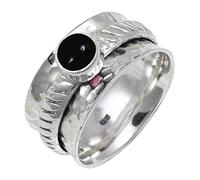 JEWELSTREZORO Cabochon Black Onyx Gemstone Ring Band Solid 925 Sterling Silver For Men And Women All Size Gift Item Handmade Jewelry TSR144BY_13 (O)
