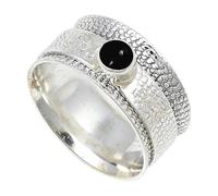 JEWELSTREZORO Cabochon Black Onyx Gemstone Ring Band Solid 925 Sterling Silver For Men And Women All Size Gift Item Handmade Jewelry TSR147BY_28 (V 1/2)