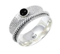 JEWELSTREZORO Cabochon Black Onyx Gemstone Ring Band Solid 925 Sterling Silver For Men And Women All Size Gift Item Handmade Jewelry TSR153BY_2 (I)