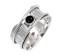 JEWELSTREZORO Cabochon Black Onyx Gemstone Ring Band Solid 925 Sterling Silver For Men And Women All Size Gift Item Handmade Jewelry TSR156BY_37 (Z+1)