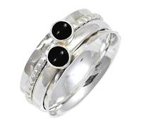 JEWELSTREZORO Cabochon Black Onyx Gemstone Ring Band Solid 925 Sterling Silver For Men And Women All Size Gift Item Handmade Jewelry TSR155BY_4 (J 1/2)