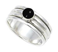 JEWELSTREZORO Cabochon Black Onyx Gemstone Ring Band Solid 925 Sterling Silver For Men And Women All Size Gift Item Handmade Jewelry TSR148BY_16 (P 1/2)