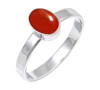 JEWELSTREZORO Cabochon Carnelian Gemstone Band Ring for Men And Women Solid 925 Sterling Silver Gift Item All Size Handmade Jewelry TSR129BZ_5 (K)