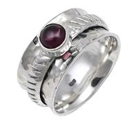 JEWELSTREZORO Cabochon Garnet Gemstone Silver Plated Meditation Ring Men And Women Handmade Jewelry TSR144D_Y 1/2