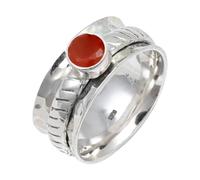 JEWELSTREZORO Carnelian Gemstone Silver Plated Meditation Ring Men And Women All Size Handmade Jewelry TSR144L_O 1/2