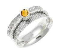 JEWELSTREZORO Citrine Gemstone Silver 925 Sterling Silver Band Ring Handmade for Men And Women Band Ring TSR154AI_5 (K)