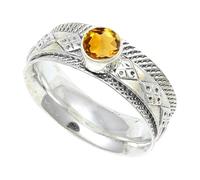 JEWELSTREZORO Citrine Gemstone Silver 925 Sterling Silver Band Ring Handmade for Men And Women Band Ring TSR150AI_5 (K)