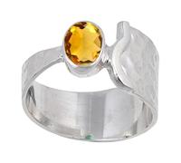 JEWELSTREZORO Citrine Gemstone Silver 925 Sterling Silver Band Ring Handmade for Men And Women Band Ring TSR125AI_5 (K)