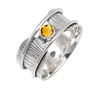 JEWELSTREZORO Citrine Gemstone Silver 925 Sterling Silver Band Ring Handmade for Men And Women Band Ring TSR156AI_5 (K)