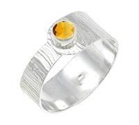 JEWELSTREZORO Citrine Gemstone Silver 925 Sterling Silver Band Ring Handmade for Men And Women Band Ring TSR135AI_5 (K)