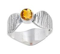 JEWELSTREZORO Citrine Gemstone Silver 925 Sterling Silver Band Ring Handmade for Men And Women Band Ring TSR113AI_5 (K)