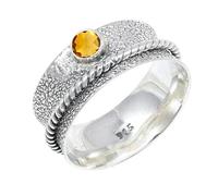 JEWELSTREZORO Citrine Gemstone Silver 925 Sterling Silver Band Ring Handmade for Men And Women Band Ring TSR153AI_5 (K)