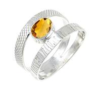 JEWELSTREZORO Citrine Gemstone Silver 925 Sterling Silver Band Ring Handmade for Men And Women Band Ring TSR131AI_5 (K)