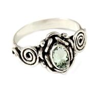 JEWELSTREZORO Green Amethyst Birthstone Silver Plated Meditation Ring Handmade for Men And Women TSR180AL_40 (Z+4)