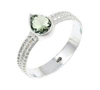 JEWELSTREZORO Green Amethyst Gemstone Band Ring for Men And Women Solid 925 Sterling Silver All Size Handmade Jewelry TSR130AL_5 (K)
